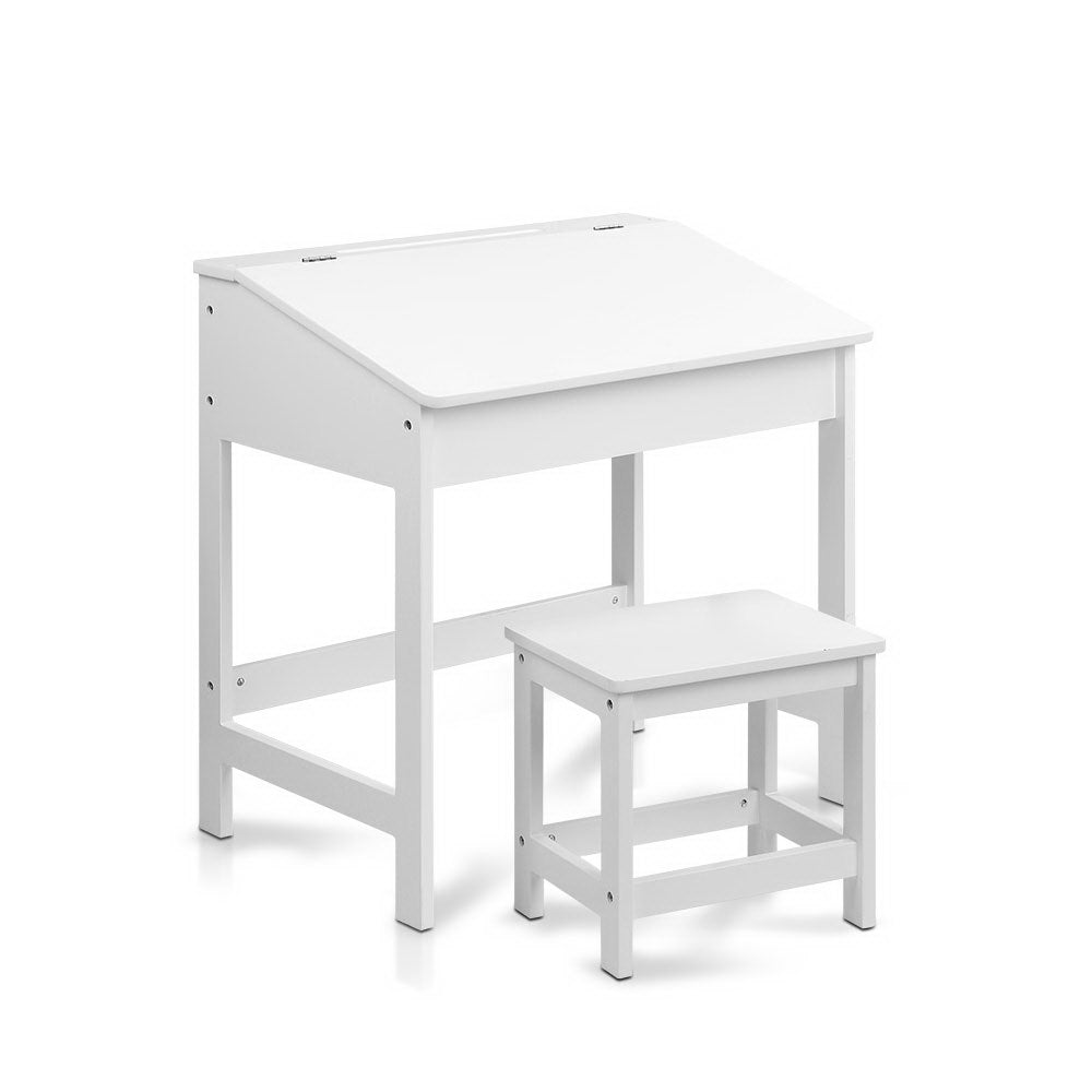 Kids Lift-Top Desk & Stool Set – Wooden Study Desk with Hidden Storage