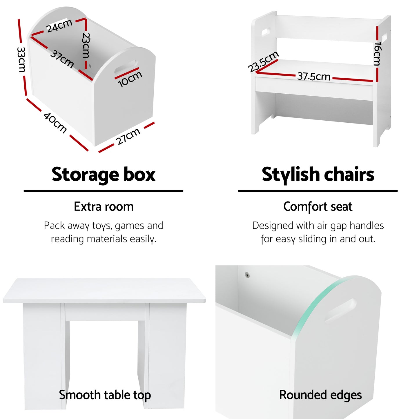 Kids Table & Chair Set with Storage Box – 3 Piece White Activity Desk Set