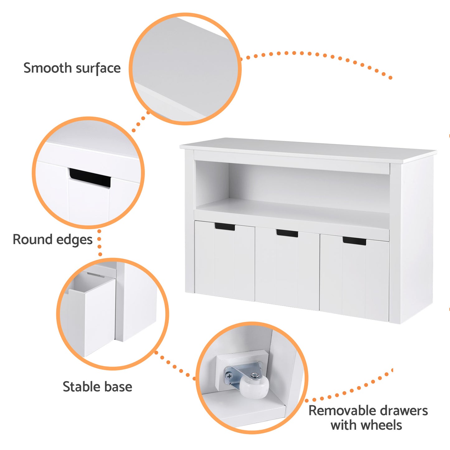 Kids Bookshelf Storage Cabinet with 3 Drawers Toy Organiser White