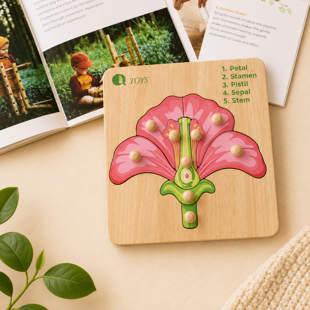Montessori Parts of a Flower Puzzle – Wooden Botany Learning Toy for Kids