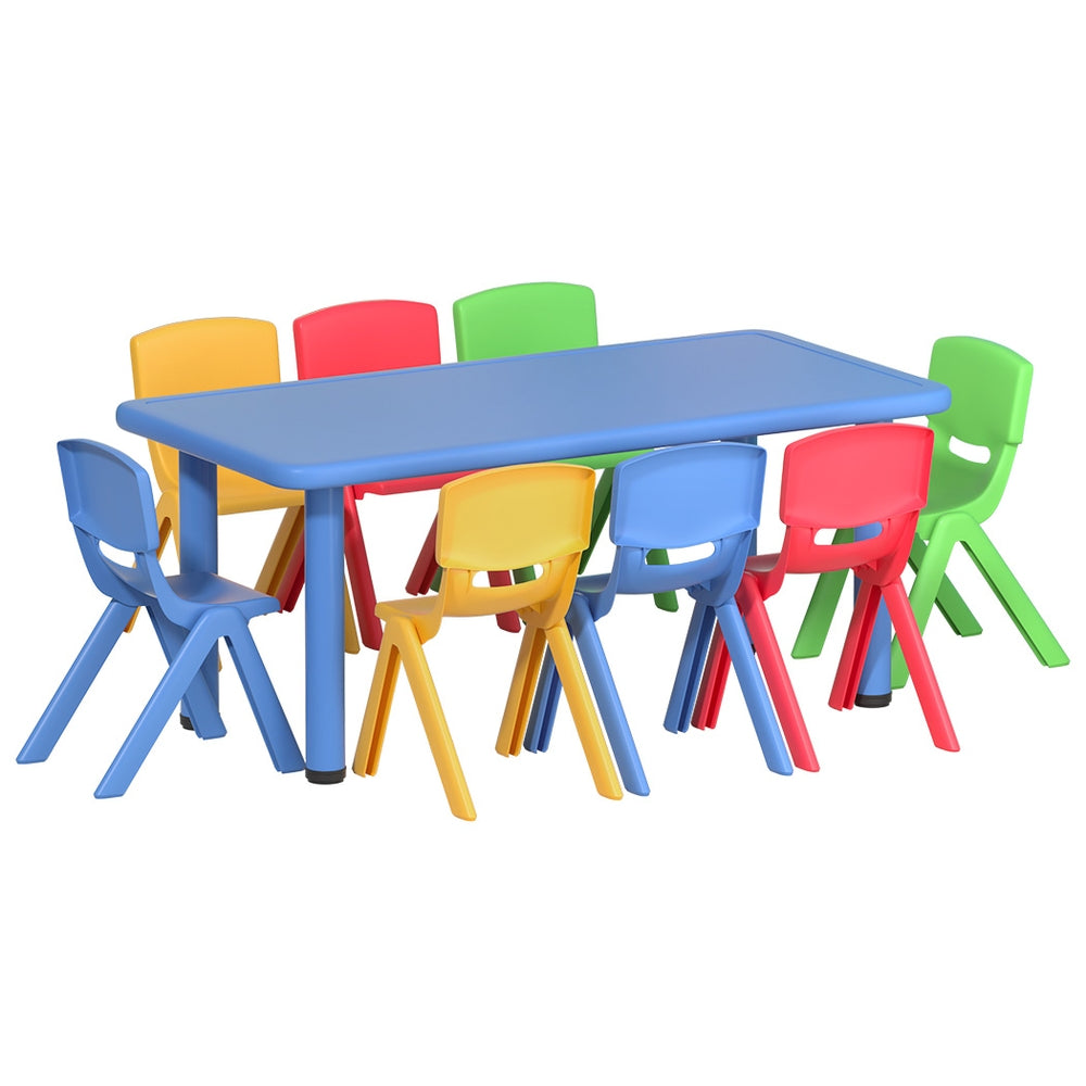9PC Kids Activity Table & Chair Set – 8 Chairs Indoor Outdoor Blue