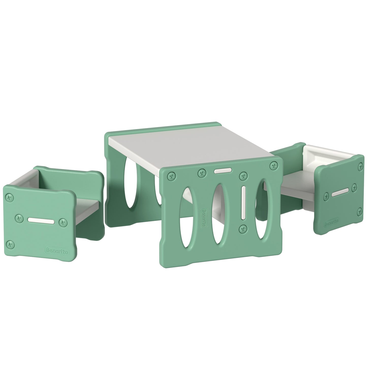 3PCS Kids Table and Chairs Set HDPE Multi-Functional Activity Desk Green