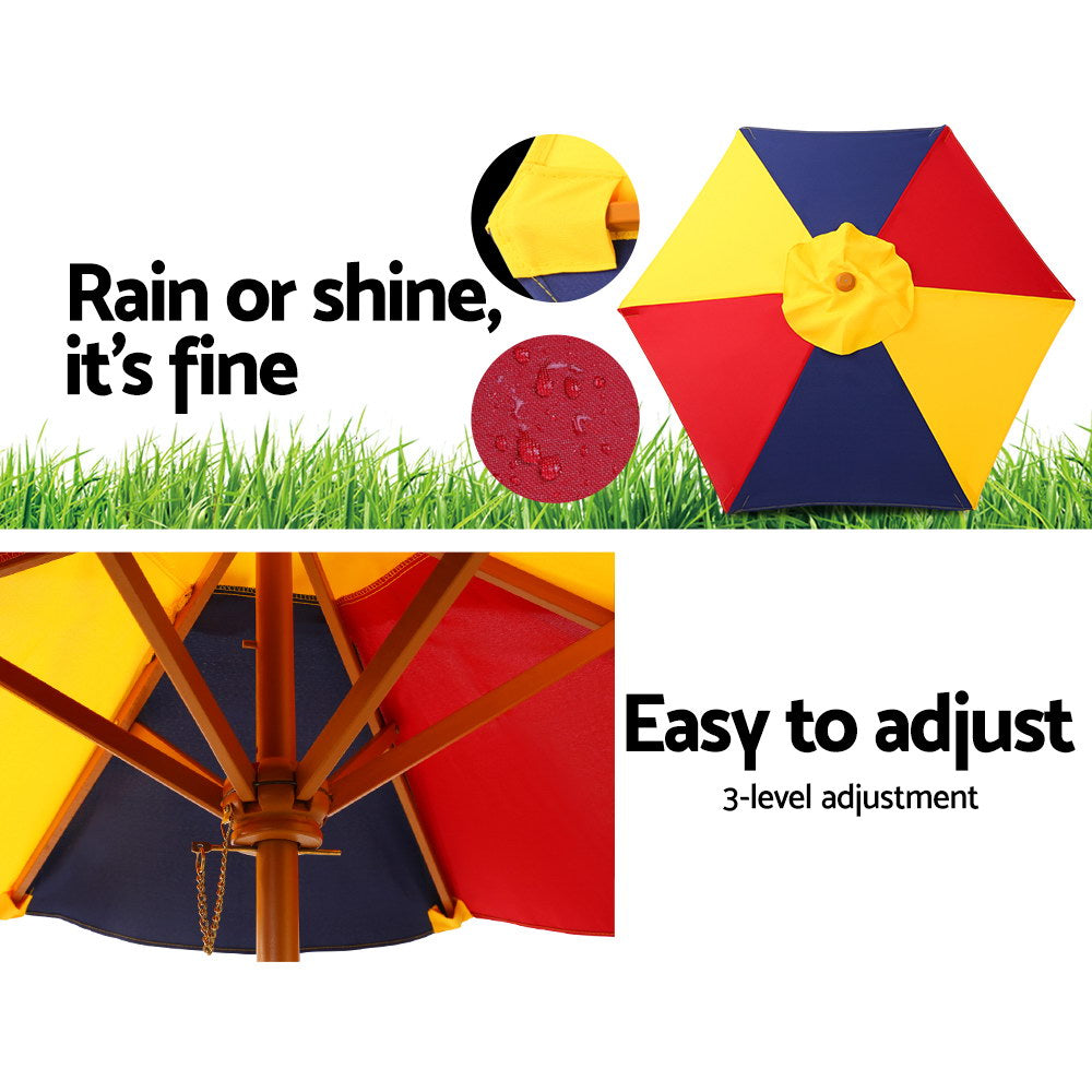 Kids Wooden Picnic Table Set with Umbrella Outdoor Rainbow Bench