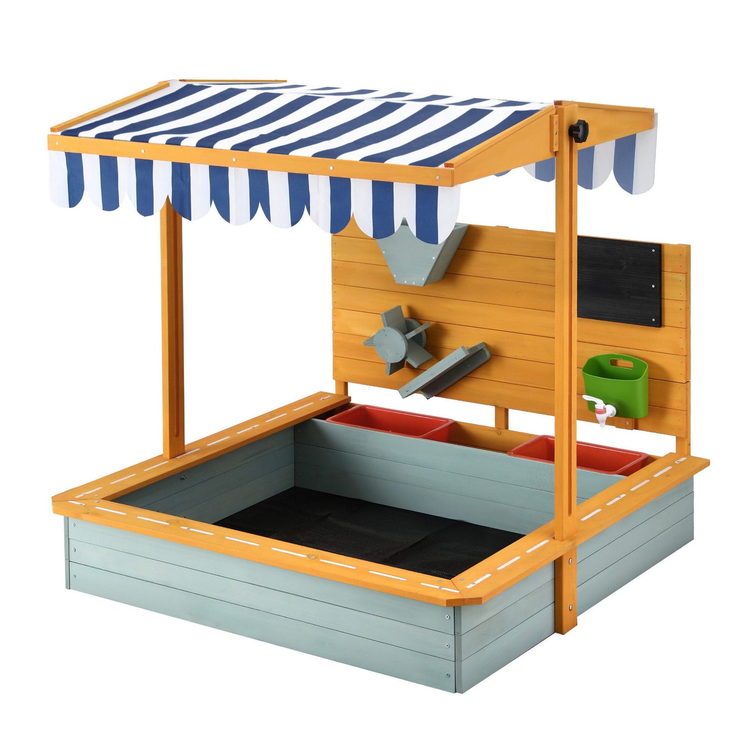 Kids Wooden Sandpit with Adjustable Canopy Outdoor Sandbox Play Set 110cm