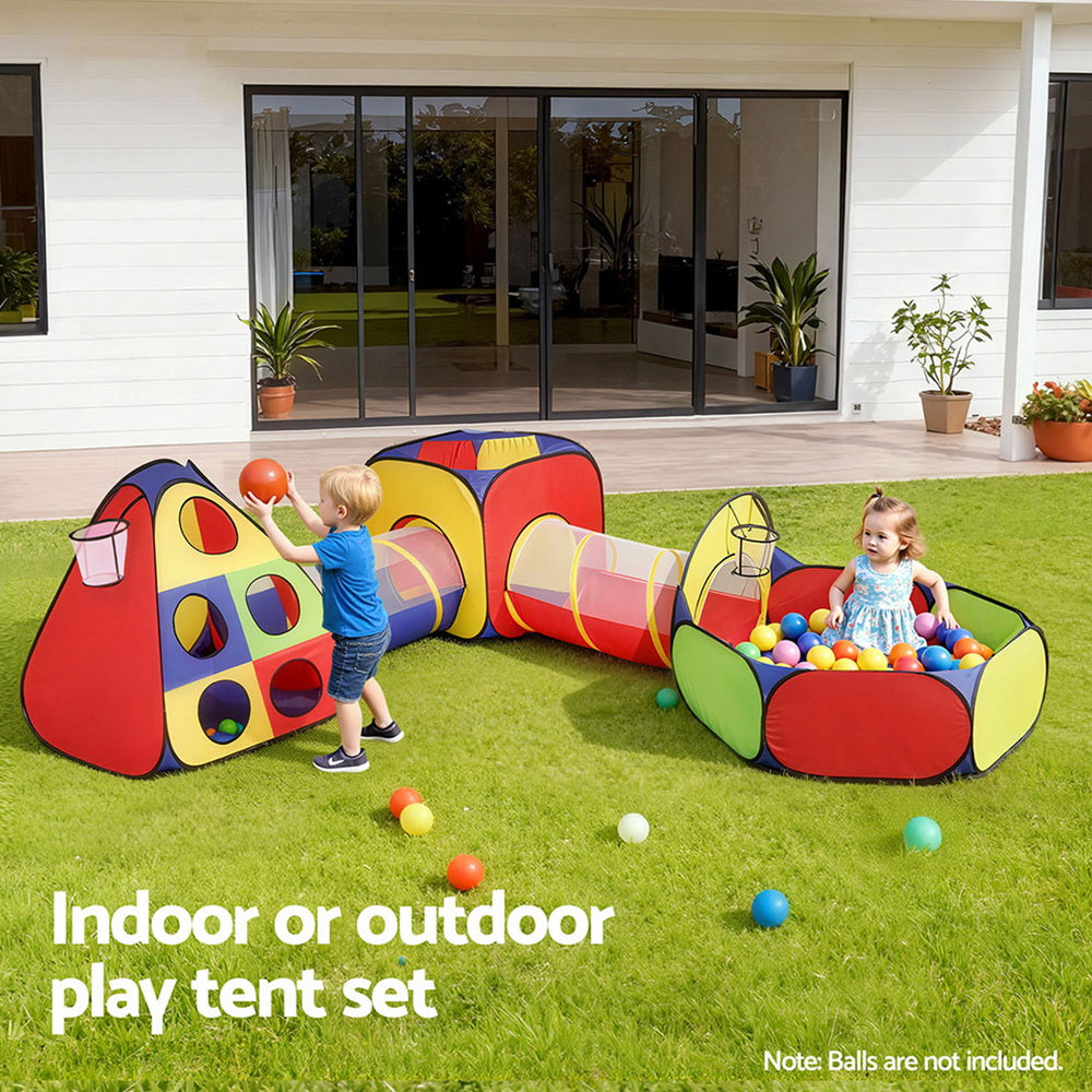 Keezi Kids Play Tent Set with Crawl Tunnel Ball Pit & Basketball Hoop