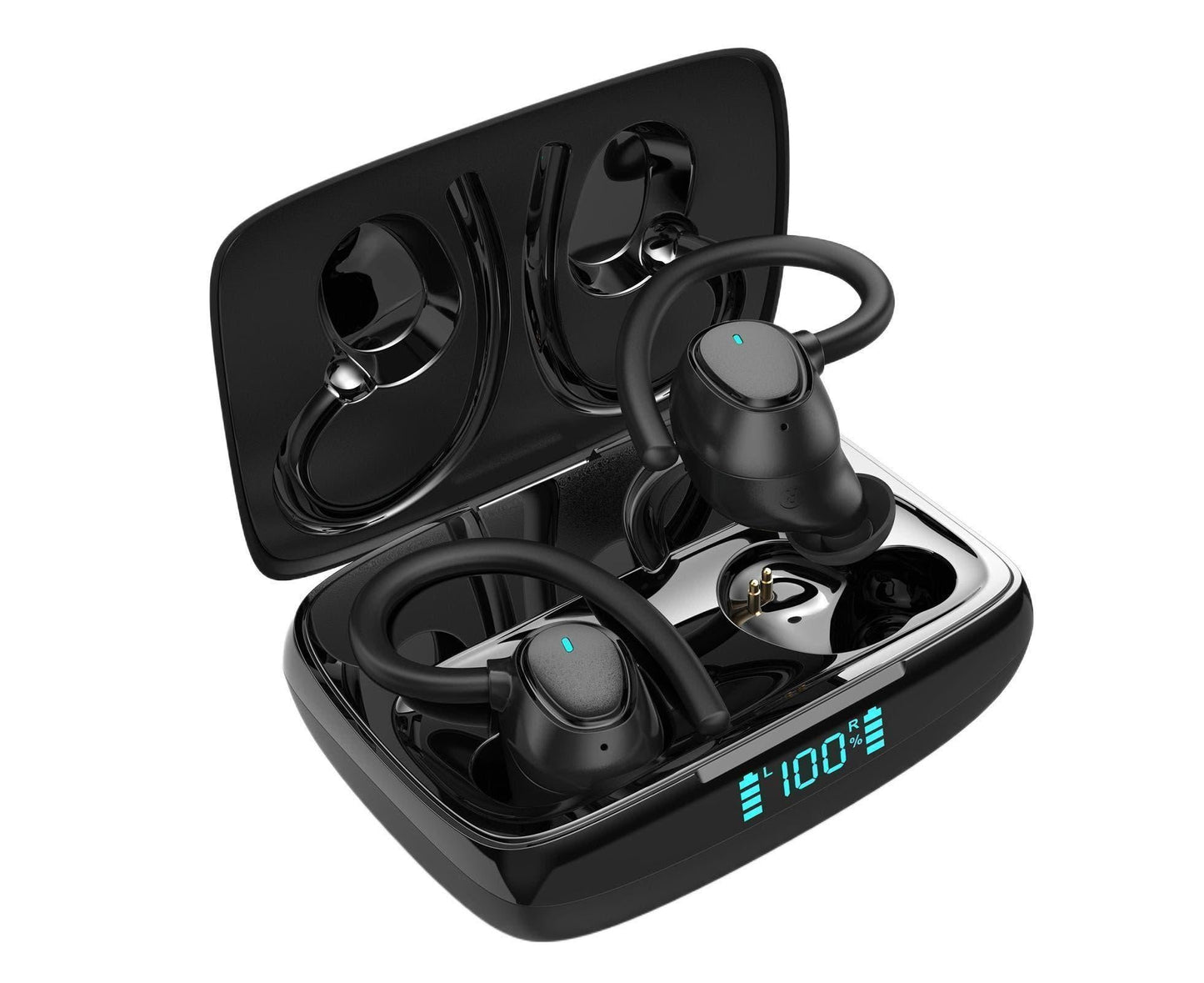 Bluetooth 5.1 Noise Cancelling Ear Hook Wireless Earbuds with Charging Case Black