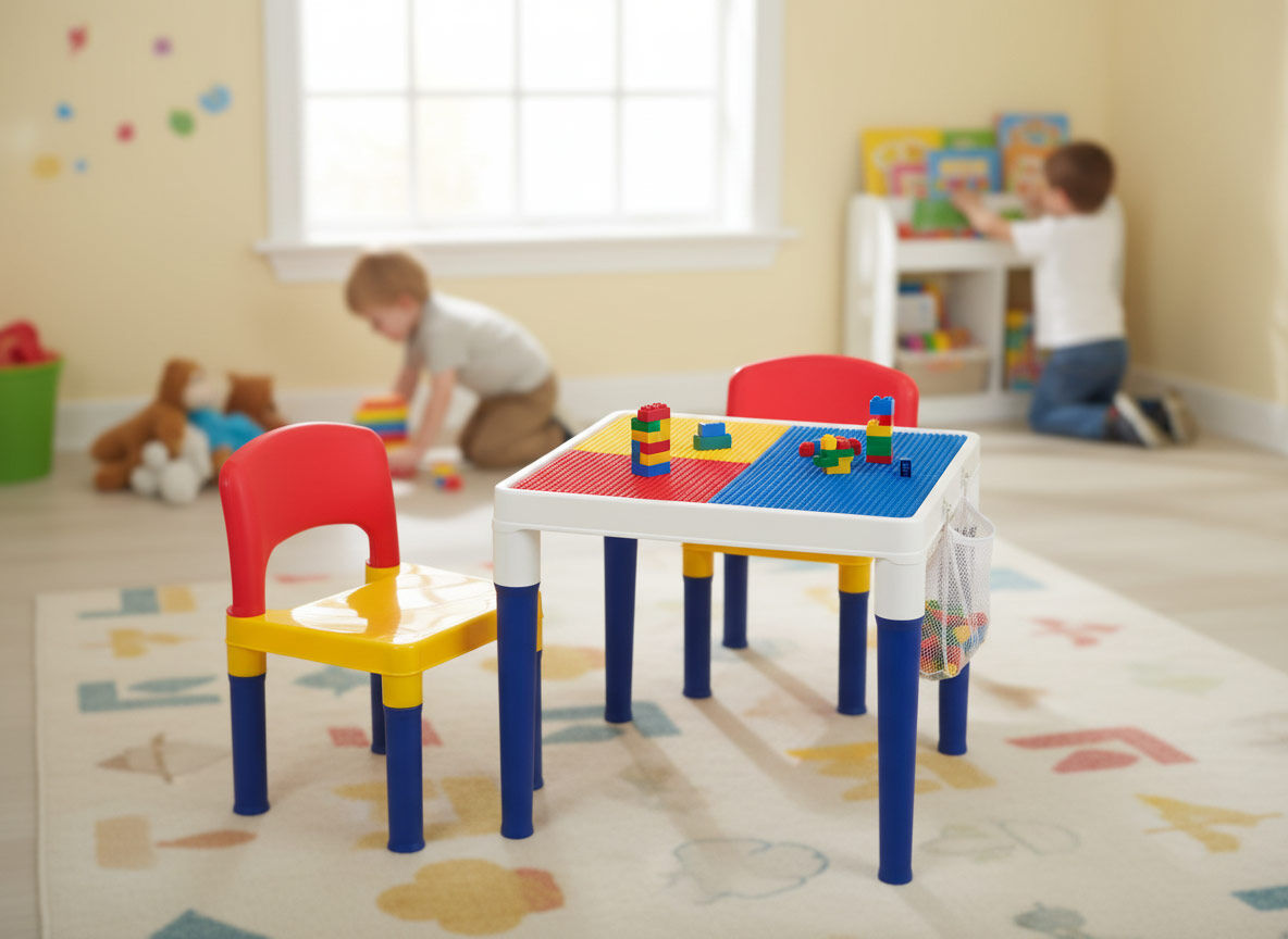 Children’s 2-in-1 Building Blocks Table & Chairs Set with 100 Blocks