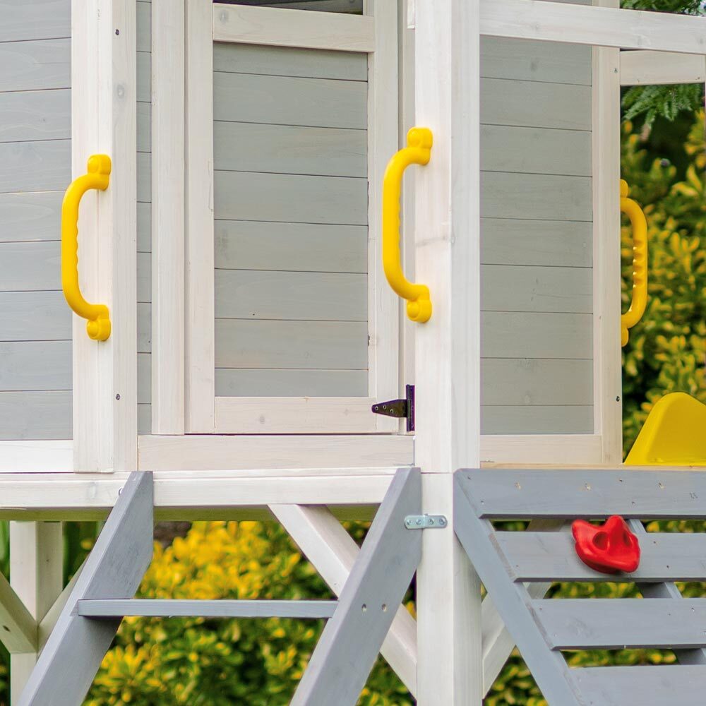 Wooden Adventure Cubby House with Slide, Climbing Wall & Sandpit