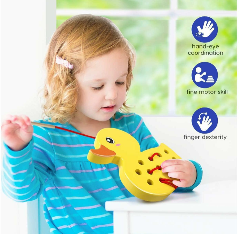 Large Montessori Wooden Lacing Toys for Fine Motor Skill Development