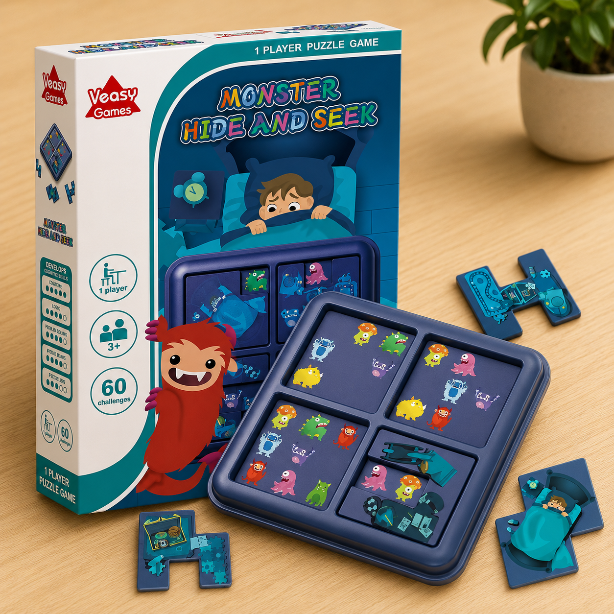 Monster Maze Logic Puzzle Game – 60 Challenge Sliding Brain Teaser for Kids