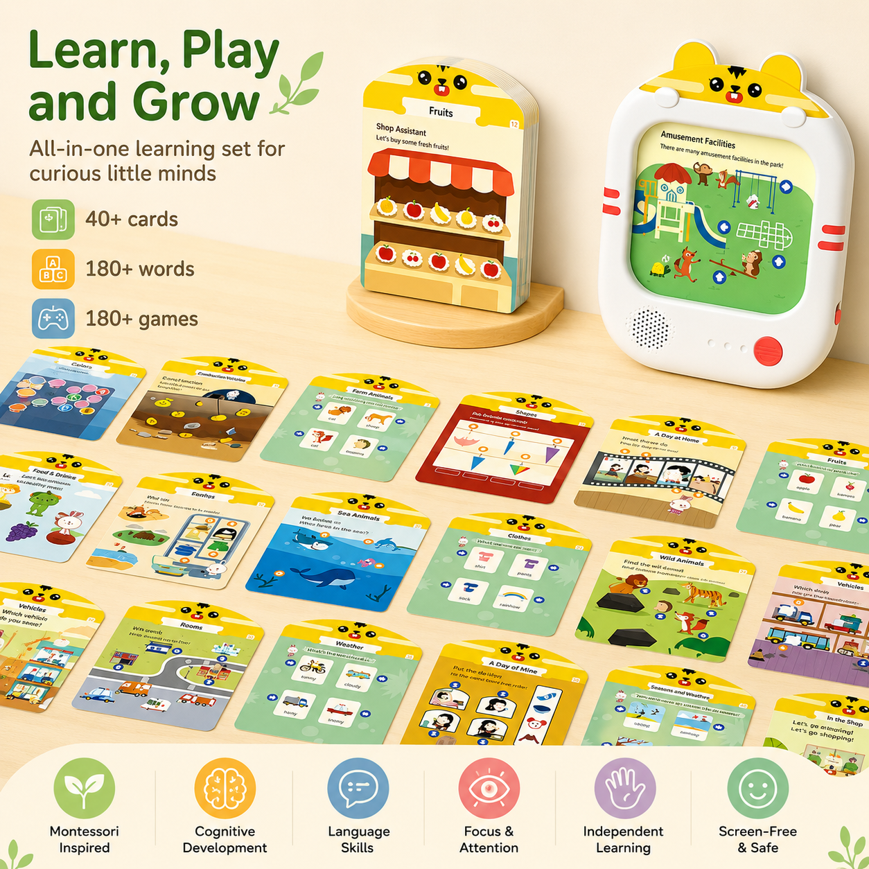Interactive Learning Tablet for Kids with 40+ Flash Cards & Voice Learning Games