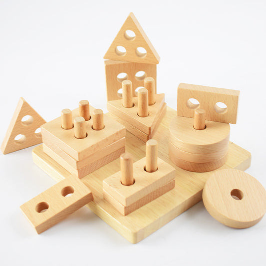 Wooden Sorting &amp; Stacking Shape Toy – Cognitive & Fine Motor Skills Builder (Ages 2–4)