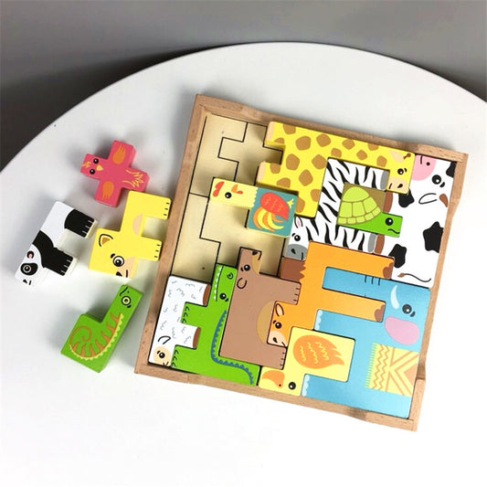 Montessori Animal Block Puzzle – Cognitive Development & Problem-Solving Toy (Ages 4–6)