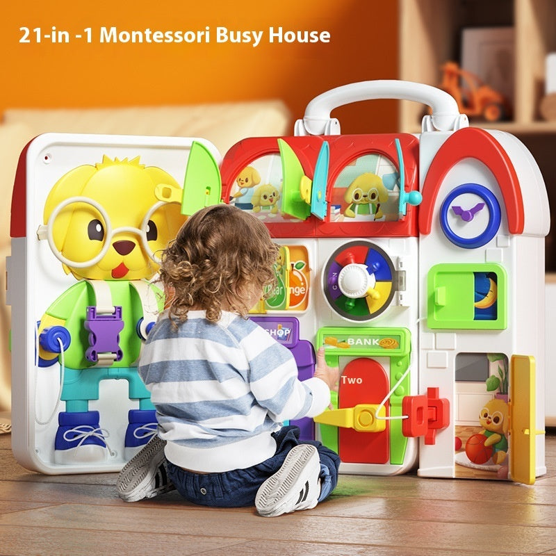 Montessori Busy House Activity Board – Imaginative Play & Fine Motor Development (Ages 1–4 Years)