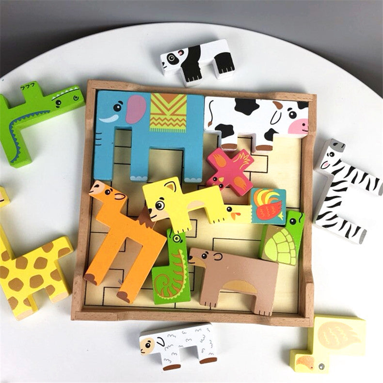 Montessori Animal Block Puzzle – Cognitive Development & Problem-Solving Toy (Ages 4–6)