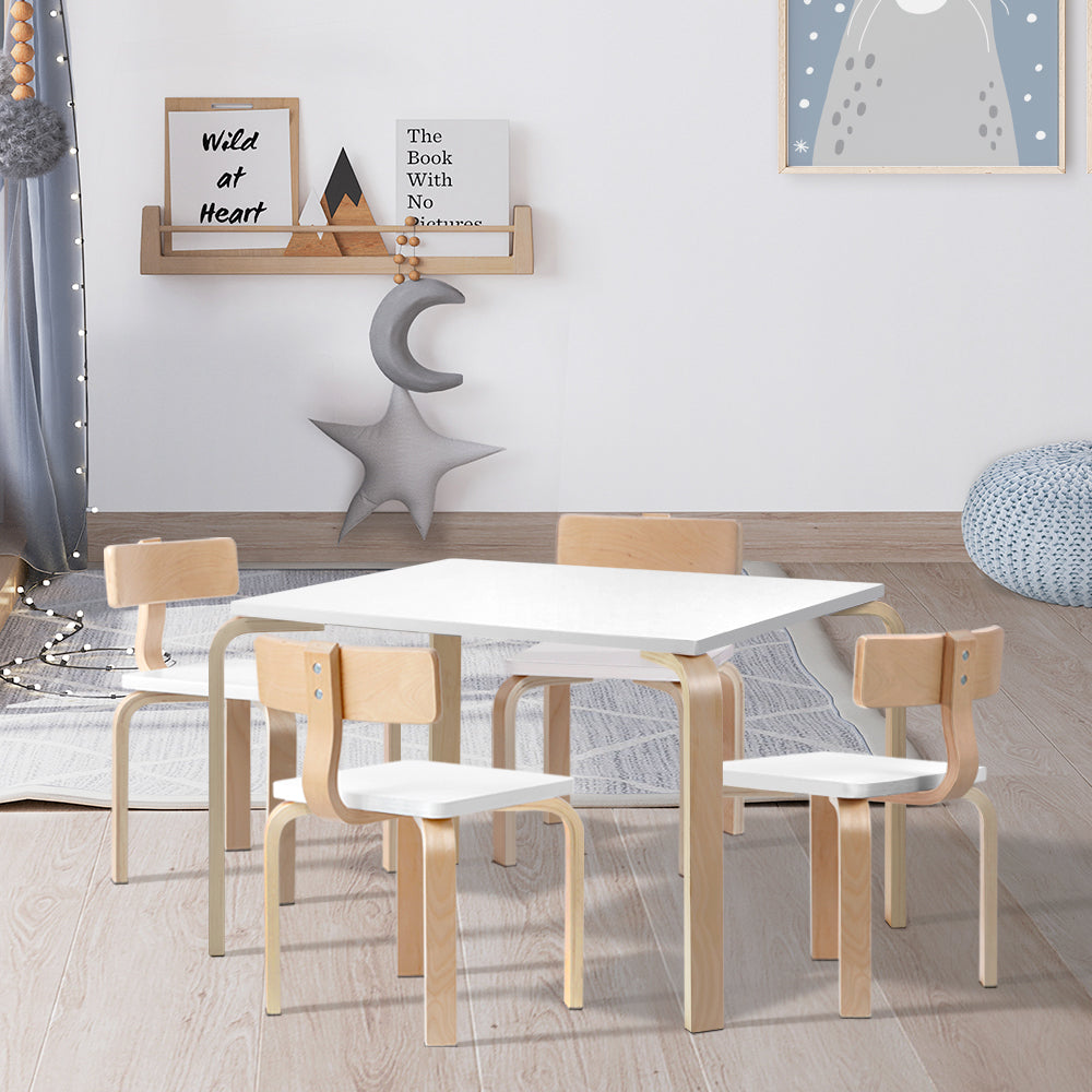 5PCS Kids Table and Chairs Set Wooden Activity Play Desk Furniture