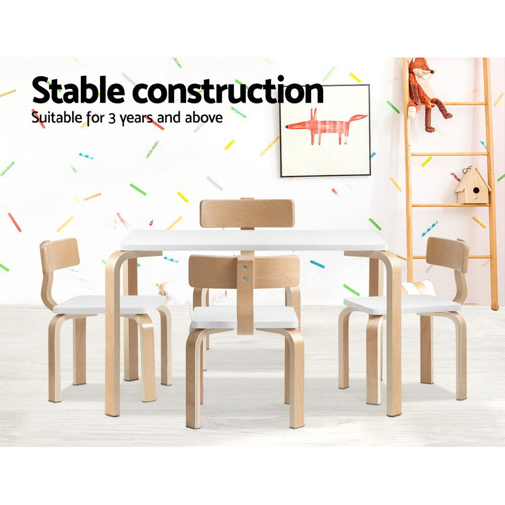 5PCS Kids Table and Chairs Set Wooden Activity Play Desk Furniture