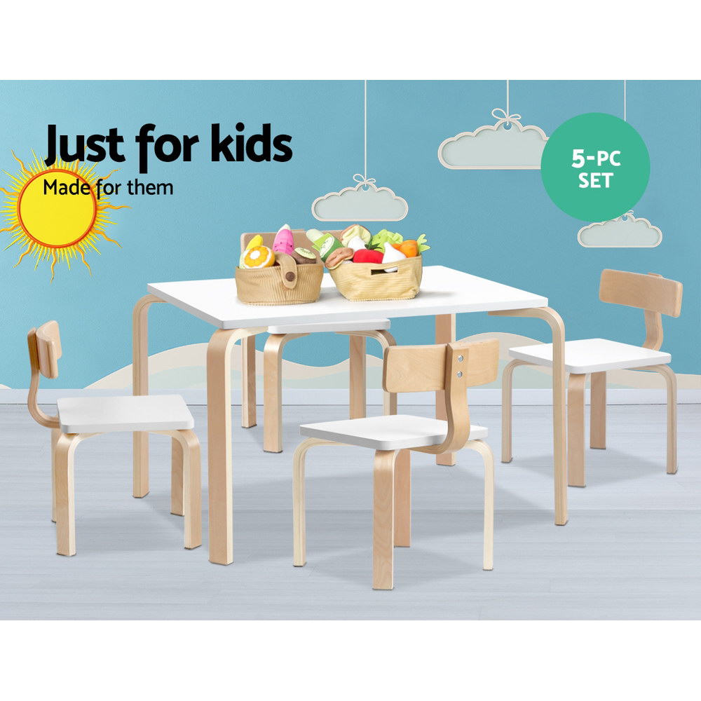 5PCS Kids Table and Chairs Set Wooden Activity Play Desk Furniture