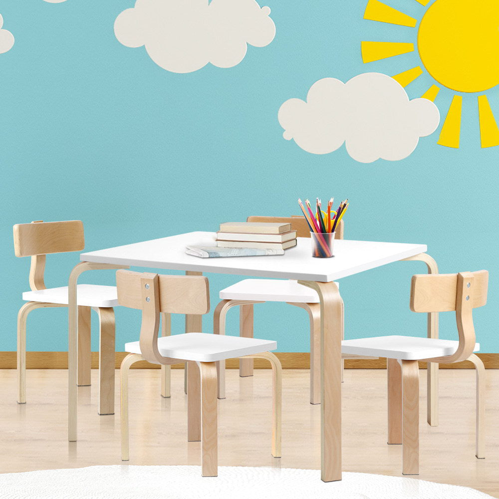 5PCS Kids Table and Chairs Set Wooden Activity Play Desk Furniture