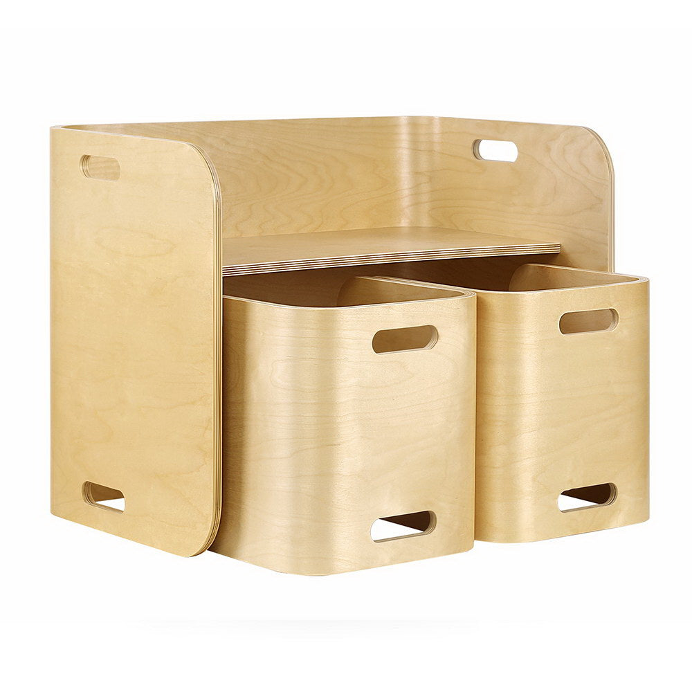 3PCS Kids Table and Chairs Set – Multifunctional Birch Plywood Storage Desk