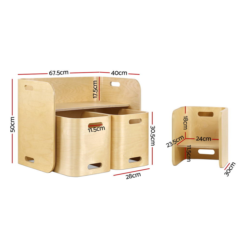 3PCS Kids Table and Chairs Set – Multifunctional Birch Plywood Storage Desk