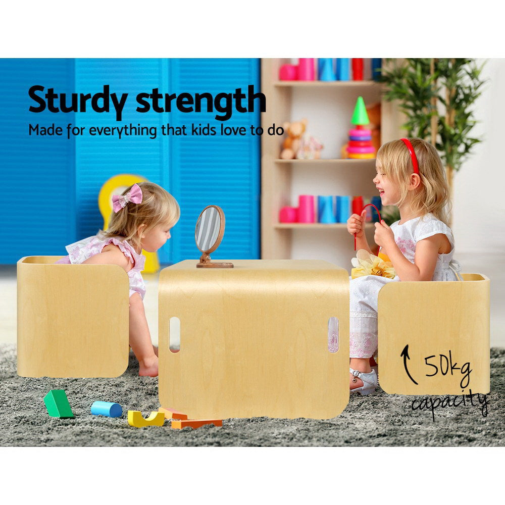 3PCS Kids Table and Chairs Set – Multifunctional Birch Plywood Storage Desk