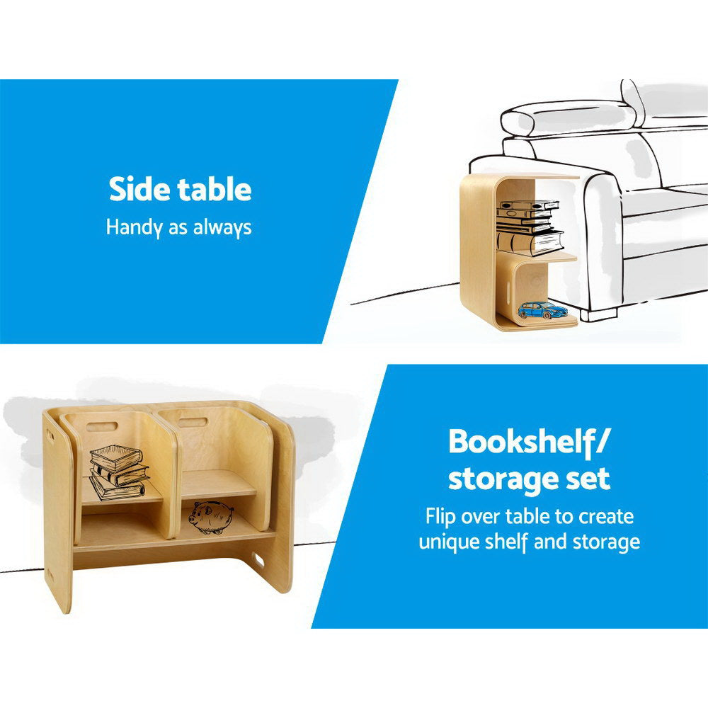 3PCS Kids Table and Chairs Set – Multifunctional Birch Plywood Storage Desk
