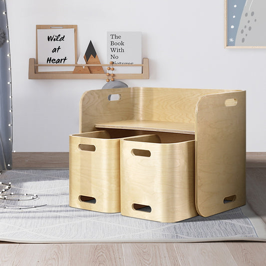 3PCS Kids Table and Chairs Set – Multifunctional Birch Plywood Storage Desk