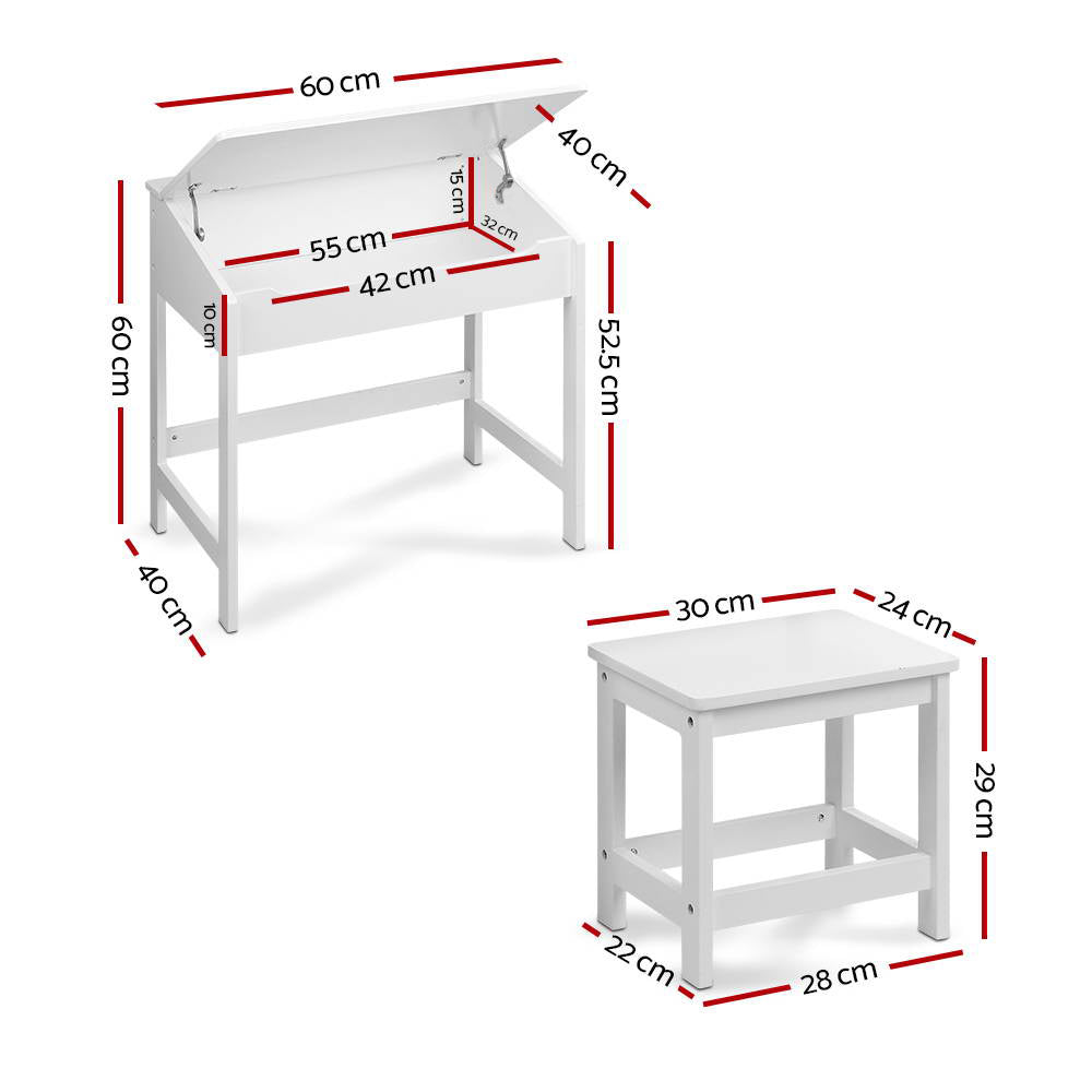 Kids Lift-Top Desk & Stool Set – Wooden Study Desk with Hidden Storage