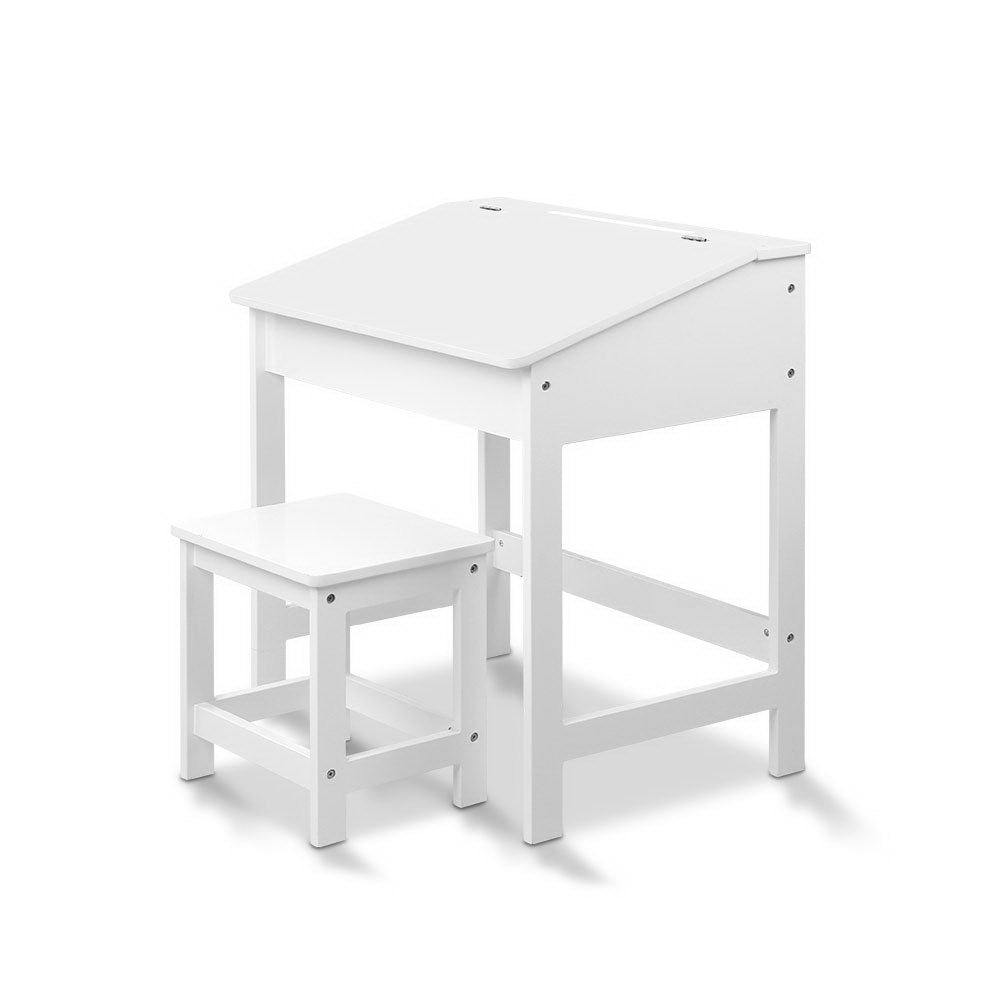 Kids Lift-Top Desk & Stool Set – Wooden Study Desk with Hidden Storage