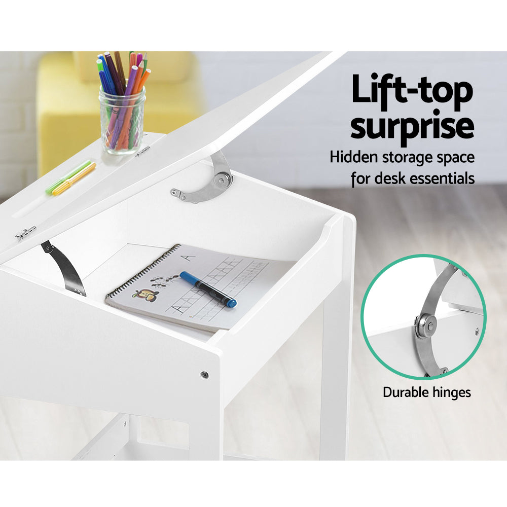 Kids Lift-Top Desk & Stool Set – Wooden Study Desk with Hidden Storage