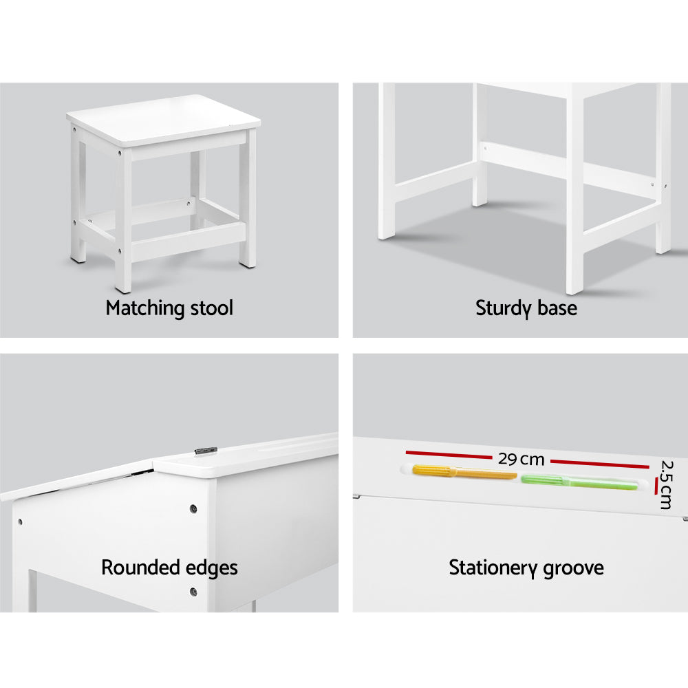 Kids Lift-Top Desk & Stool Set – Wooden Study Desk with Hidden Storage