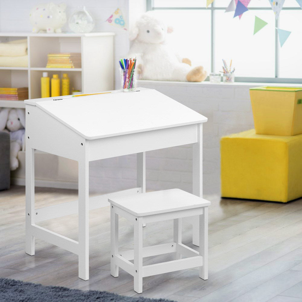 Kids Lift-Top Desk & Stool Set – Wooden Study Desk with Hidden Storage