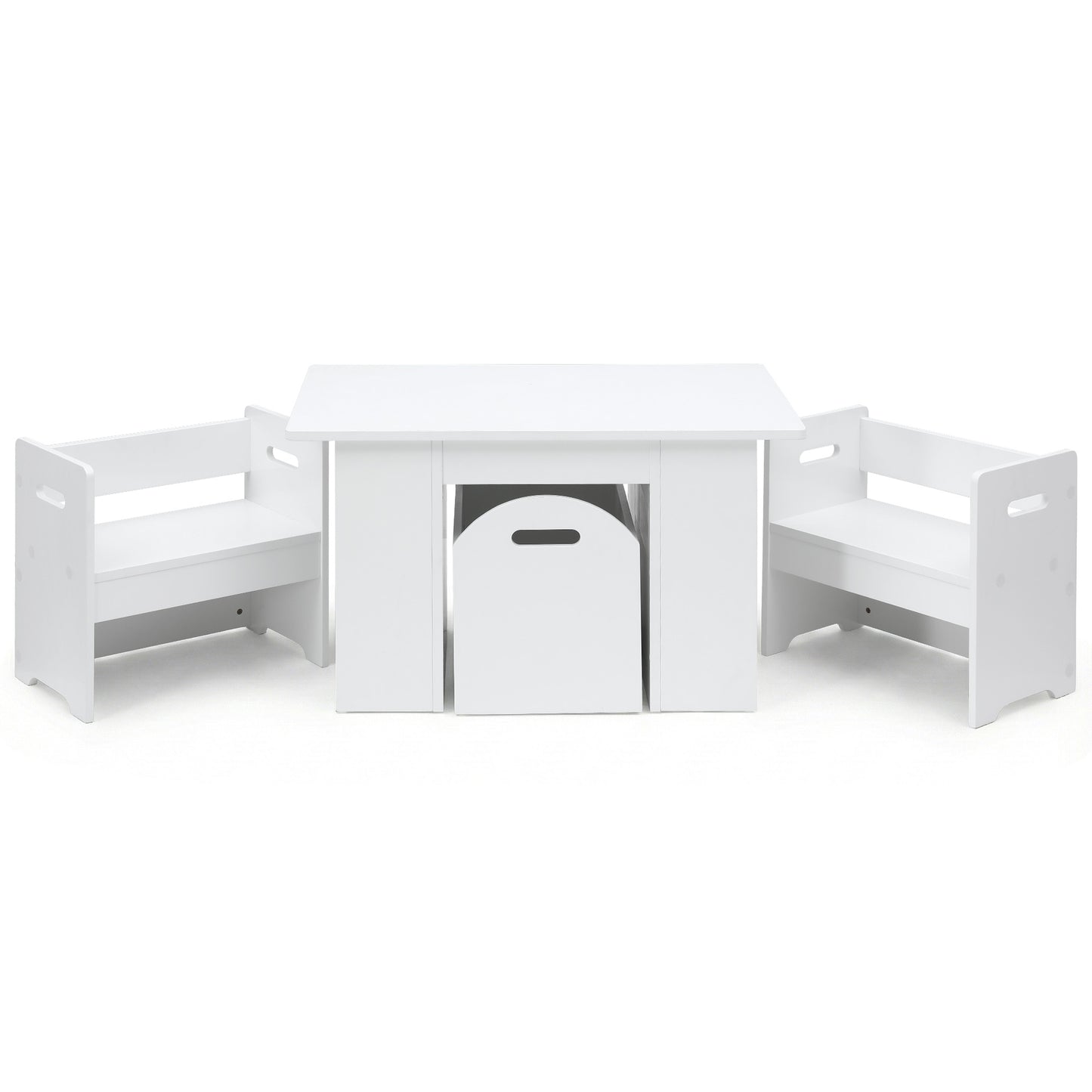 Kids Table & Chair Set with Storage Box – 3 Piece White Activity Desk Set