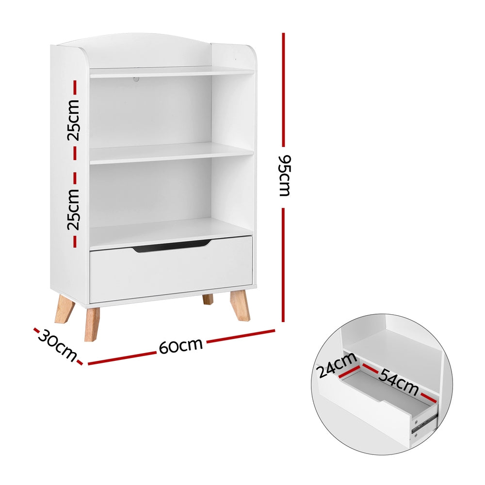 3 Tier Kids Bookshelf Storage Shelf with Drawer White