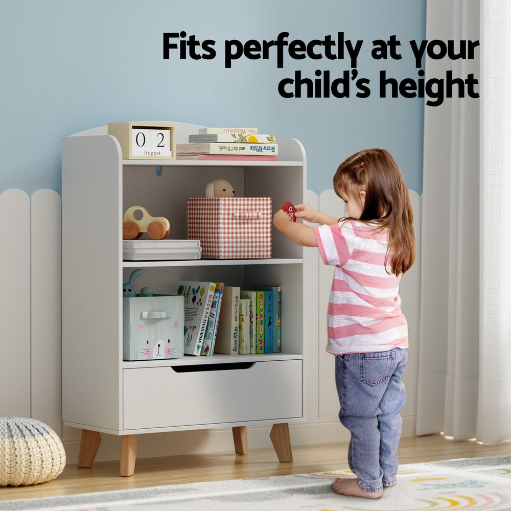 3 Tier Kids Bookshelf Storage Shelf with Drawer White