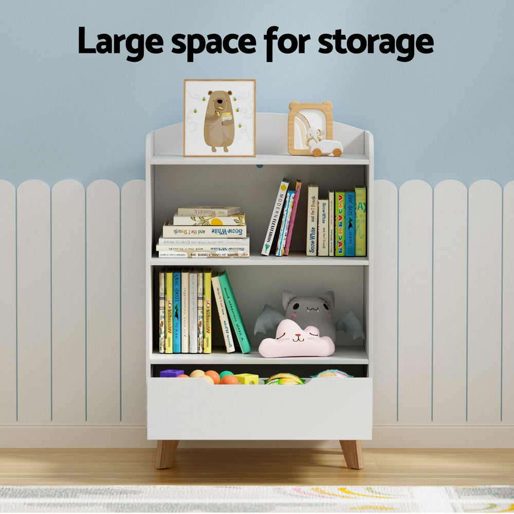 3 Tier Kids Bookshelf Storage Shelf with Drawer White