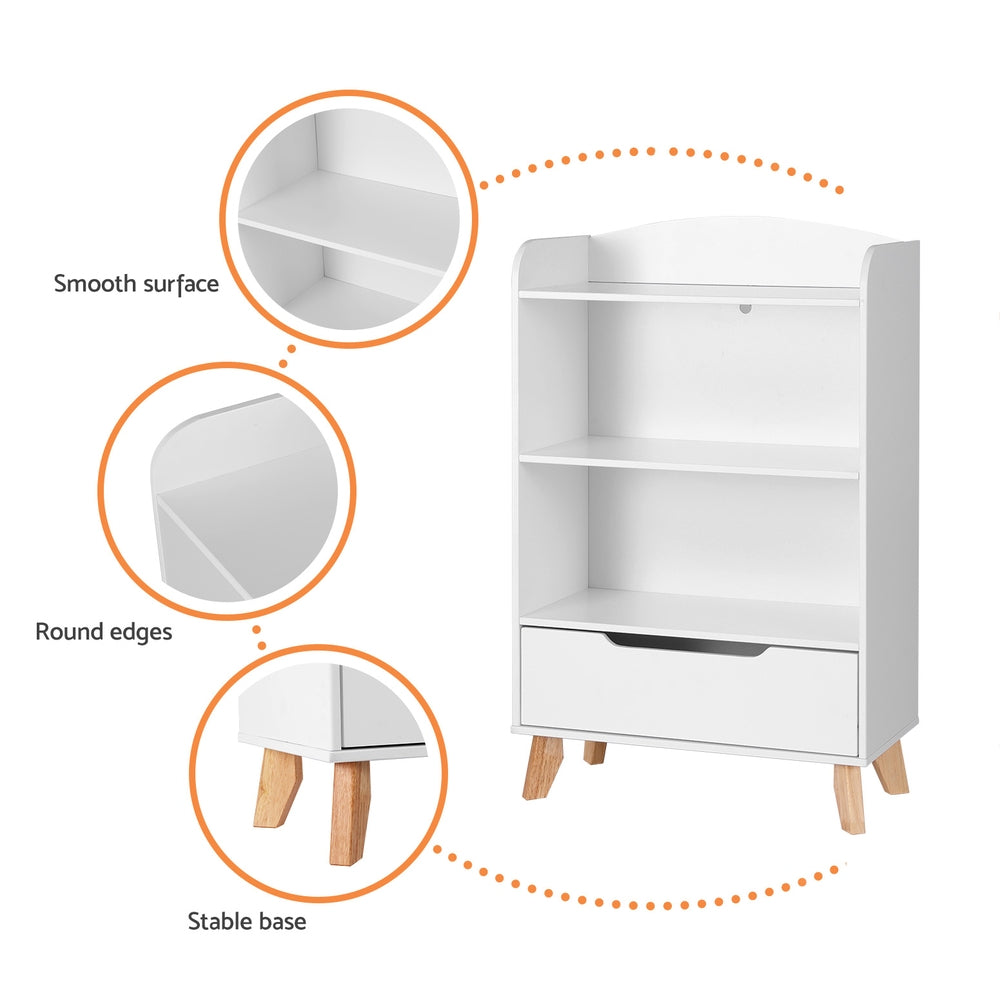 3 Tier Kids Bookshelf Storage Shelf with Drawer White