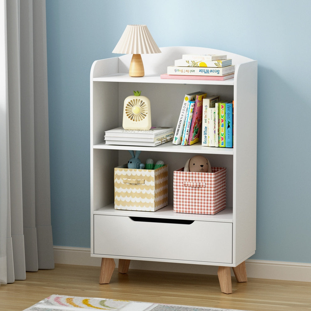 3 Tier Kids Bookshelf Storage Shelf with Drawer White