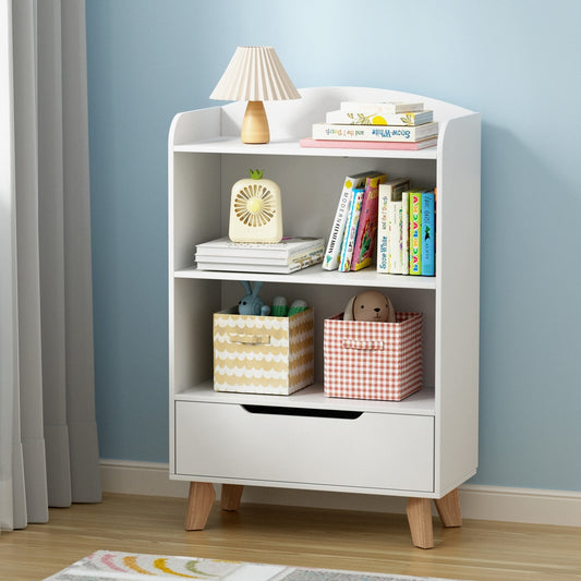 3 Tier Kids Bookshelf Storage Shelf with Drawer White