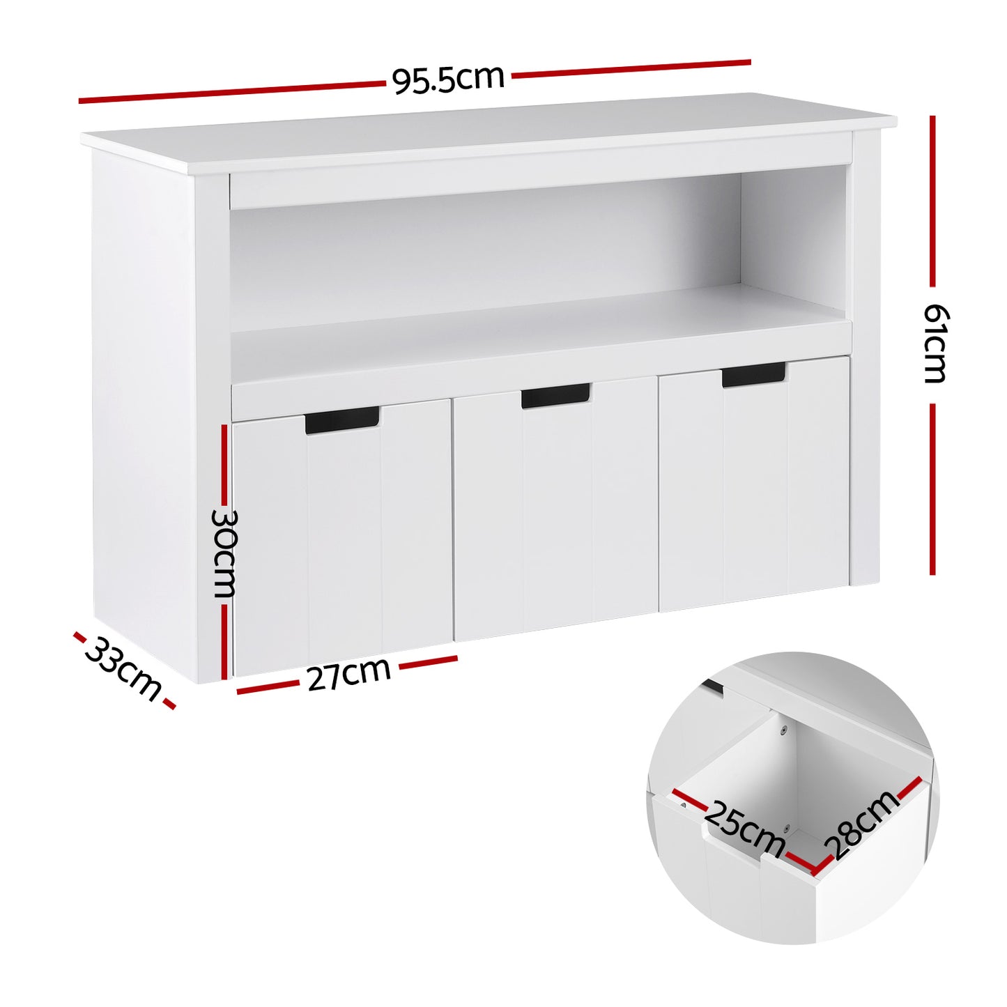 Kids Bookshelf Storage Cabinet with 3 Drawers Toy Organiser White
