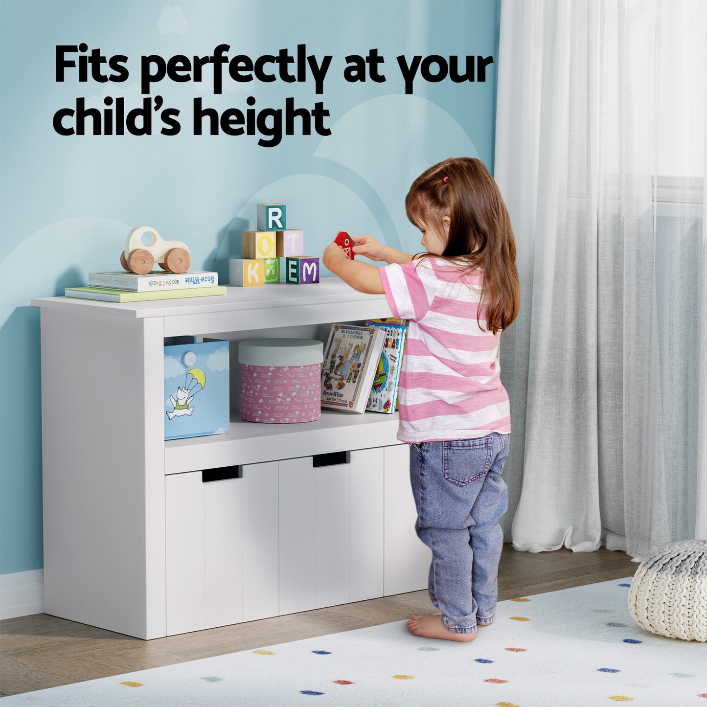Kids Bookshelf Storage Cabinet with 3 Drawers Toy Organiser White