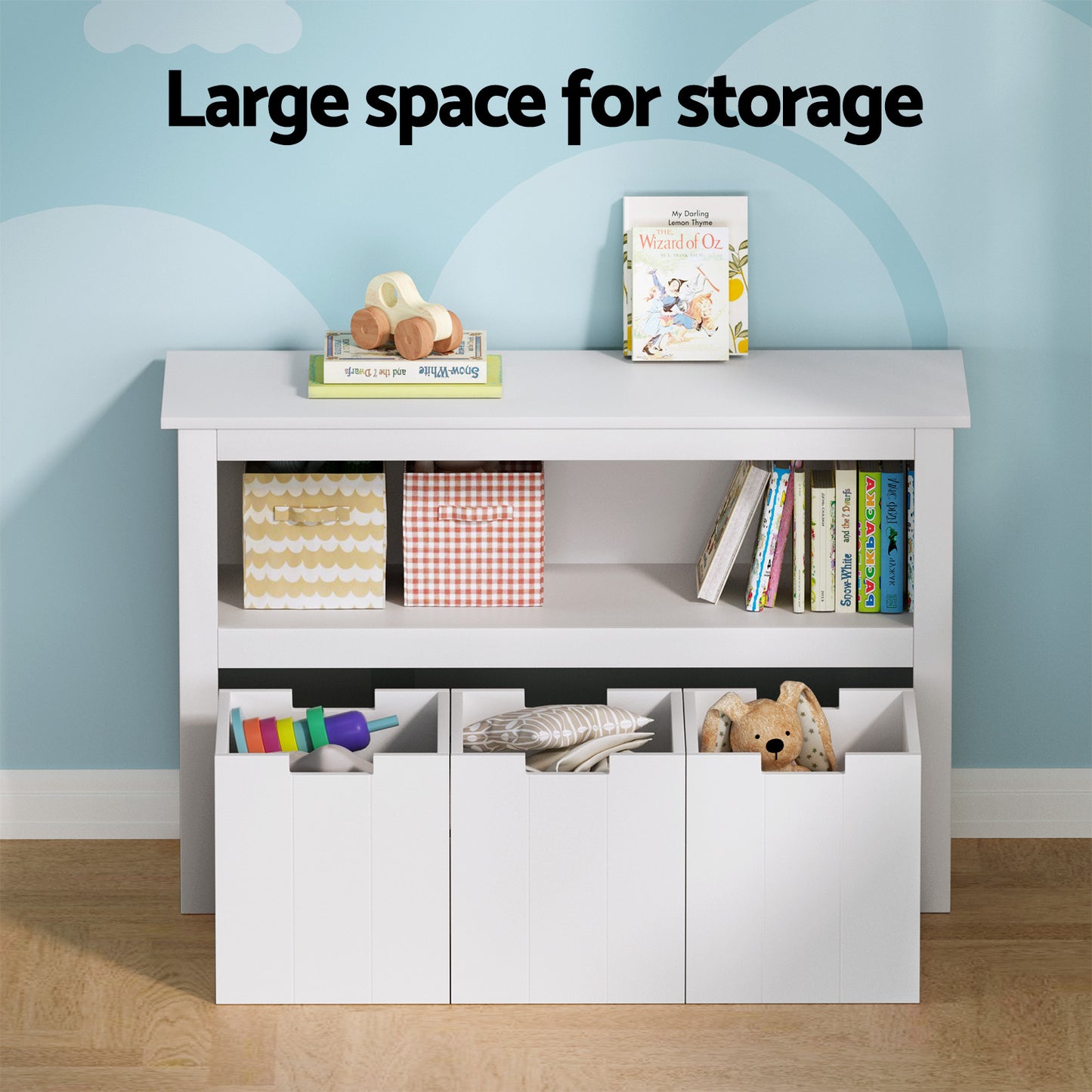 Kids Bookshelf Storage Cabinet with 3 Drawers Toy Organiser White