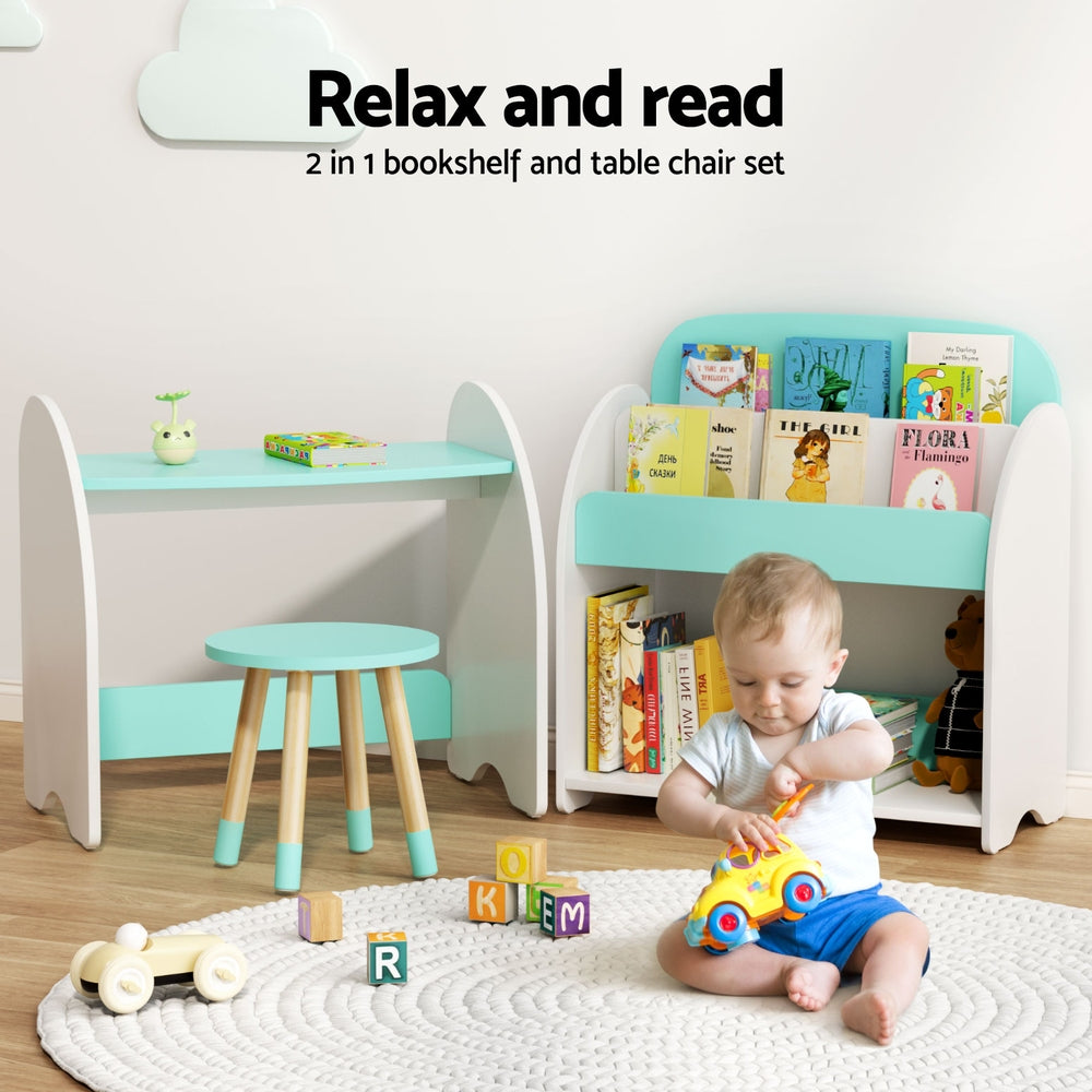 Kids Bookshelf Desk and Chair Set 2 in 1 Toy Storage Organiser