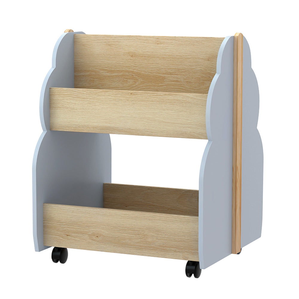 Kids Bookshelf Storage Rack Double-Sided Bookcase with Wheels Grey Pine