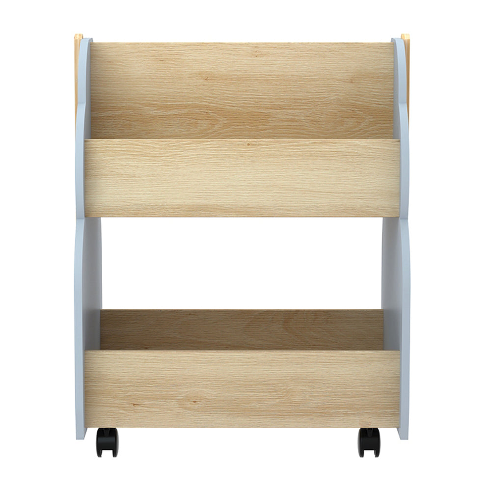 Kids Bookshelf Storage Rack Double-Sided Bookcase with Wheels Grey Pine