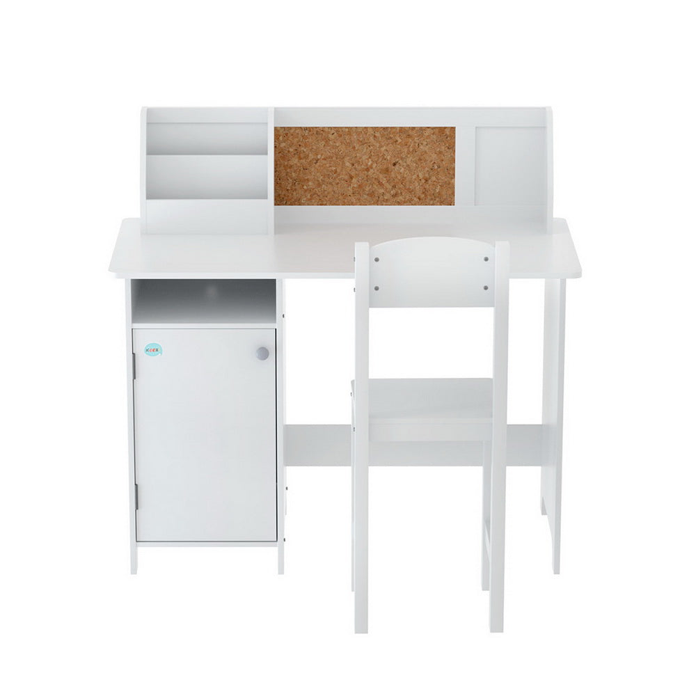 Kids Study Desk and Chair Set with Storage Cabinet Wooden Activity Table White