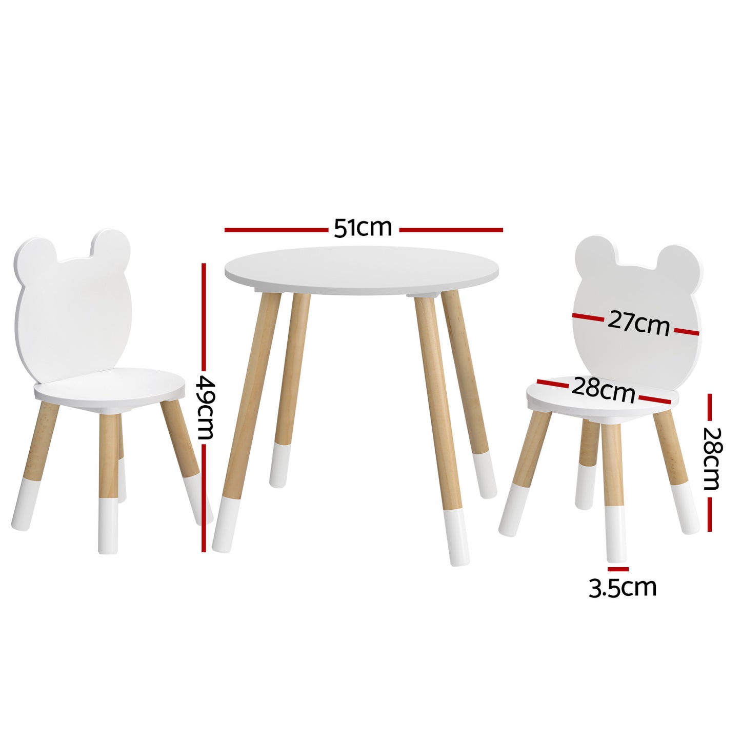 Kids Table and 2 Chairs Set Wooden Activity Play Study Desk White