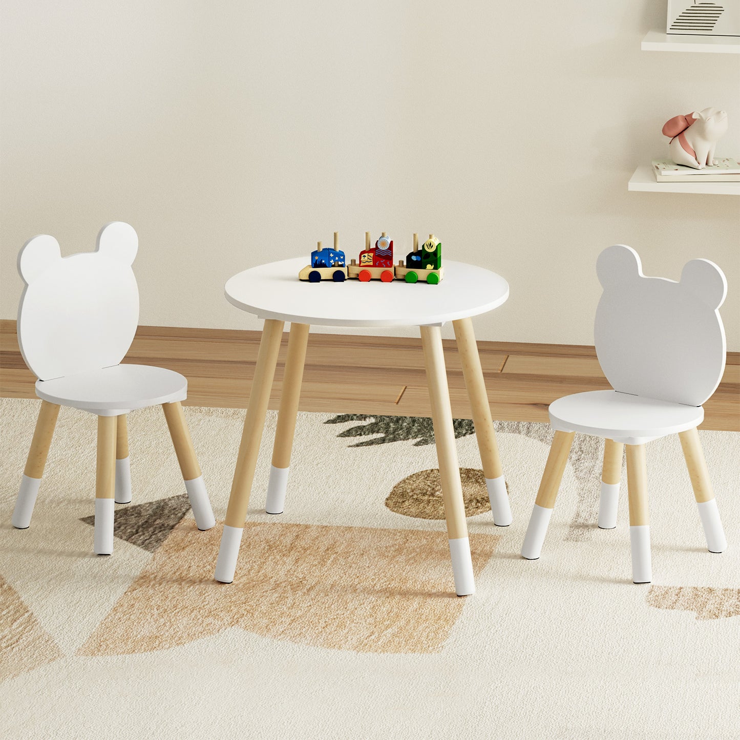 Kids Table and 2 Chairs Set Wooden Activity Play Study Desk White