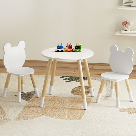 Kids Table and 2 Chairs Set Wooden Activity Play Study Desk White
